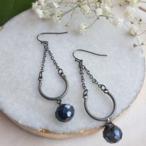 Black stone dangle drop earrings